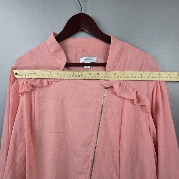 CJ BANKS Chic Ruffled Zip Cardigan Jacket Pink Womens Plus Sz 3X Dressy feminine - Picture 8 of 13